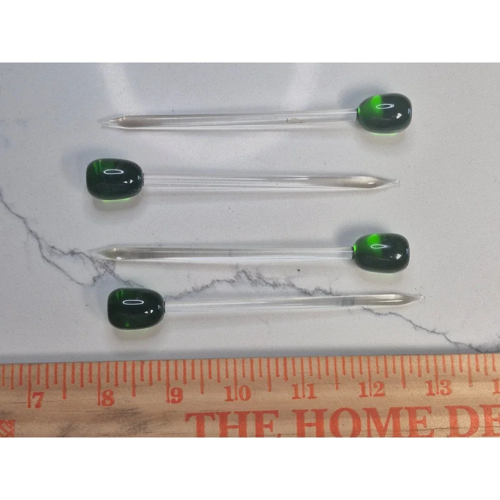 Vintage‎ Glass Olive Swizzle Sticks Set of 4 Green Pimento Martini Stirrers 5.5